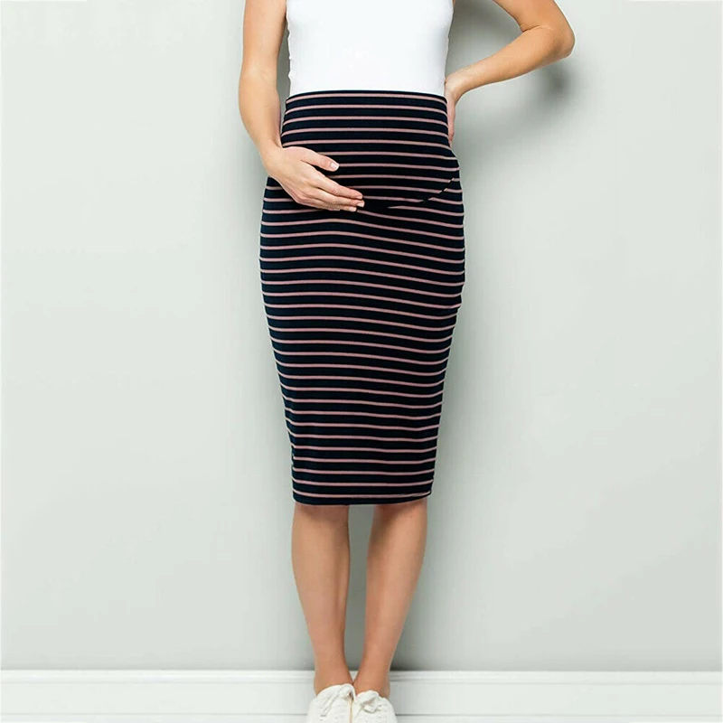 

2019 New Style Fashion Women Striped pregnant Skirt Pregnant Women Maternity Midi Casual Stripe Cotton Summer Clothes NEW
