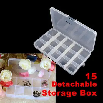 

15 Grid Compartment Transparent Medicine Box Organizer Plastic Storage Box Adjustable Jewelry Rhinestone Beads Ring Storage