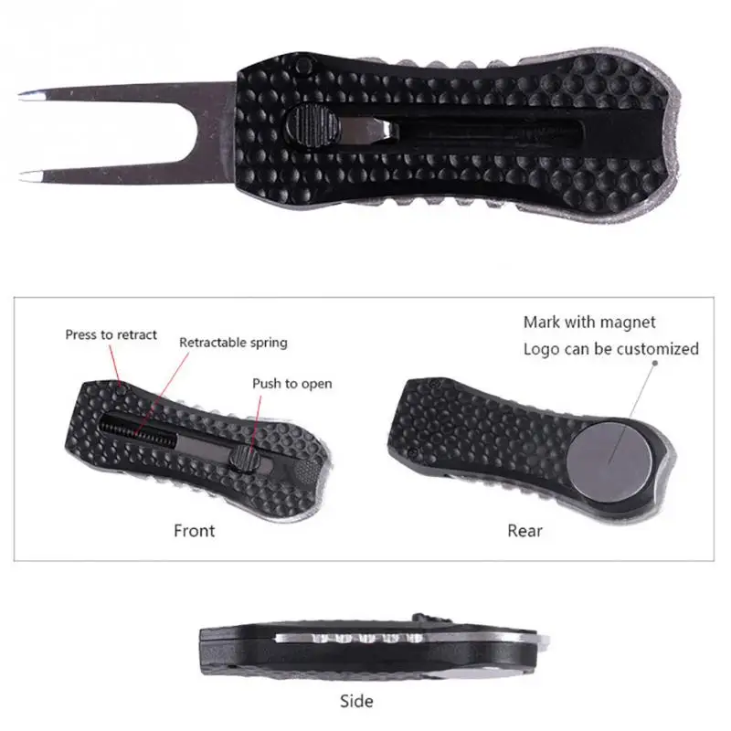 Putting Green Small Pitch Cleaner Retractable Divot Repair Magnetic Spring Golf Fork Groove Tight Ball Mark Accessories Parts