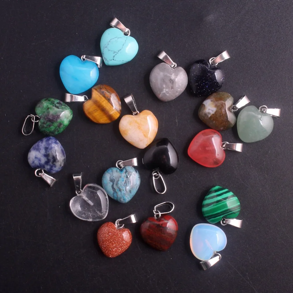

Wholesale 50pcs/lot Unakite Roses Quartz Natural Stone 16mm Charms Love Heart Necklace Pendants for Jewelry Making Free Shipping