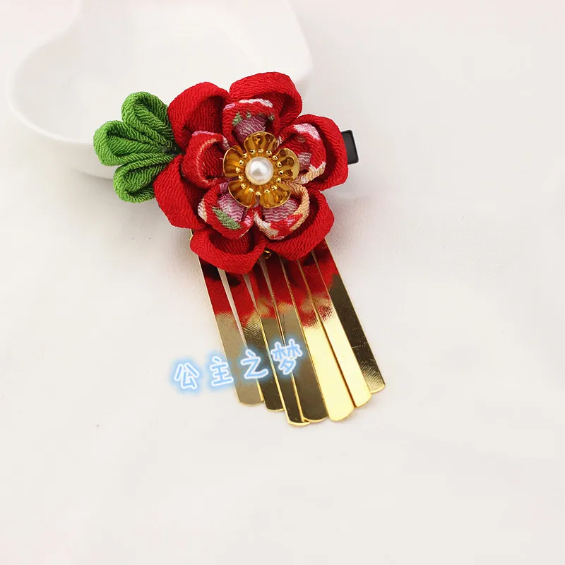 Заколка для волос в японском стиле, заколки для волос Kanzashi, цветок, украшенные кисточками, выпускной, украшение для взрослых, кимоно Yukat HW021-01 - Цвет: Красный