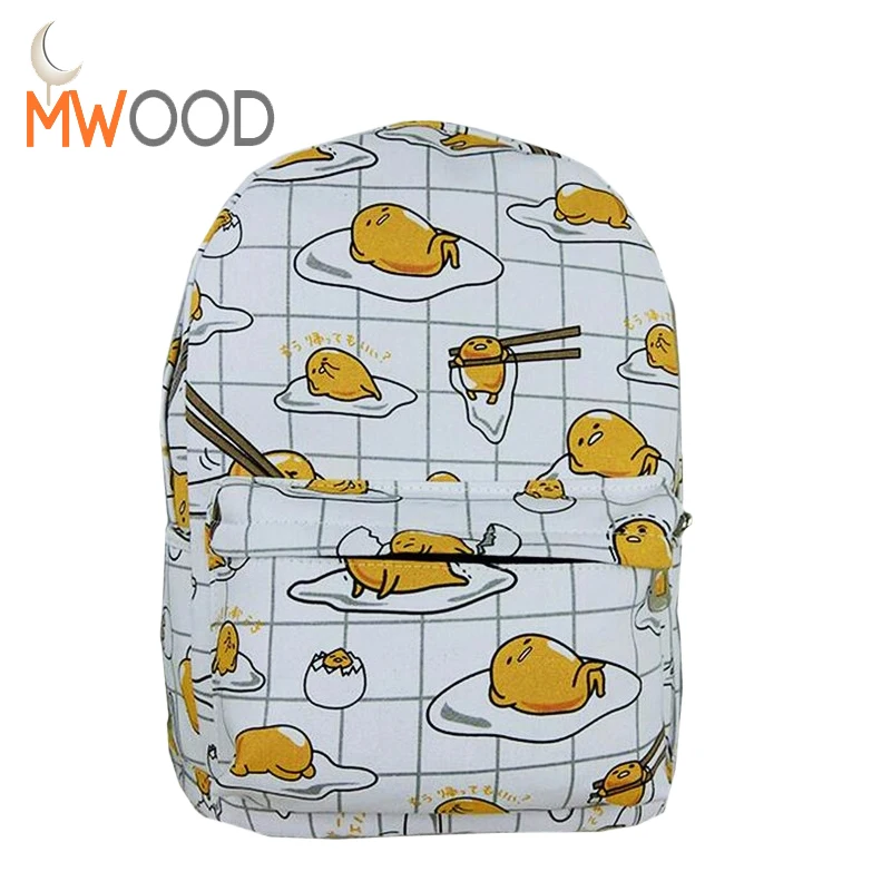 

Moon Wood Fashion Japanese Harajuku Emoji Poached Egg Backpacks Canvas School Bags Travel Outside Leisure Cute Shoulder Bag