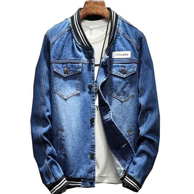 S 3XL Men Denim Jackets For Men Stand Collar Cotton outerwear Jean