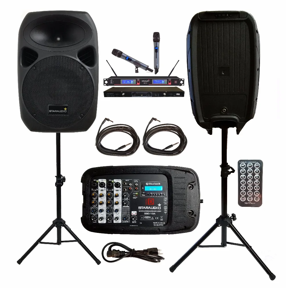 2 STARAUDIO 1500W 10"PA DJ KTV Party Stage Passive BT SD Speakers W/2CH