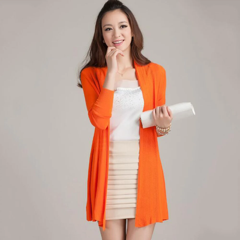 Модный вязаный кардиган, свободный женский свитер с длинным рукавом, весенний женский кардиган ярких цветов, женская вязаная верхняя одежда - Цвет: Оранжевый