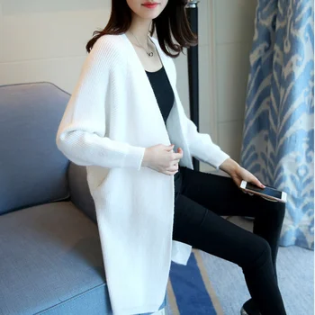 

Winter White Knitted Women's Cardigan Sweater Pink Loose Long Batwing Sleeve Office Women Sweaters 2019 Autumn Cardigans Woman