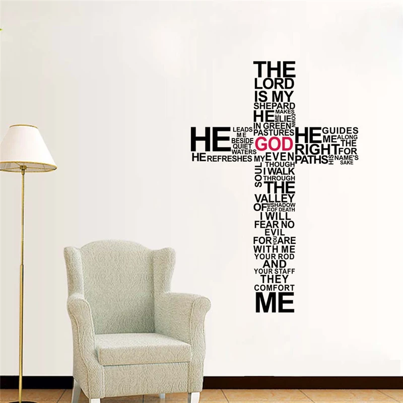 christian cross God quotes wall decals for bedroom home decoration art