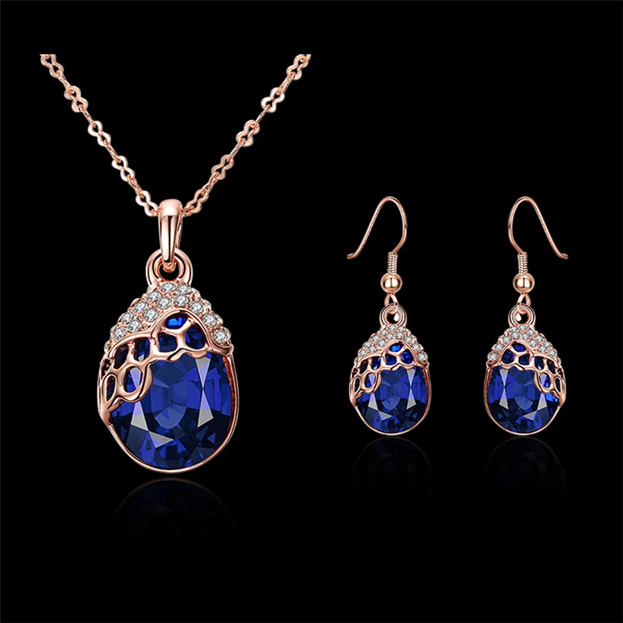 Nehzy Fashion Lady Ball Wedding Series Jewelry Set High End Nehzy Fashion Lady Ball Wedding Series Jewelry Set High End Dazzling Blue Crystal Water Drop Necklace Pendant Earrings In Sets From