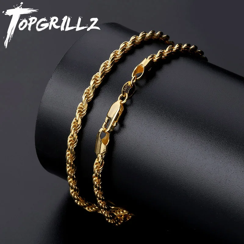 

TOPGRILLZ High Quality 18 22 Inch 925 Sterling Silver 100% Rope Chain Necklace For Women Men Gold Silver Fashion Jewelry Gift