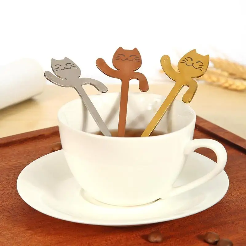 Нержавеющая сталь милый кот ложка креативный подвесной Кофе Молоко ложки для помешивания