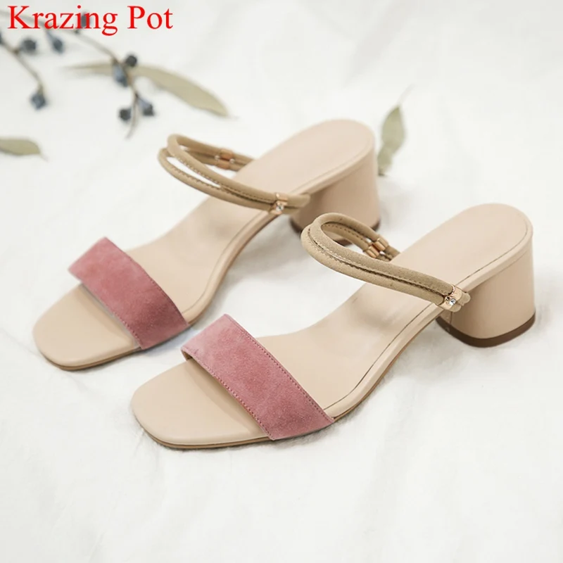 

handmade genuine leather high heels peep toe women sandals slingback gladiator mules mixed colors vacation lazy summer shoes L01