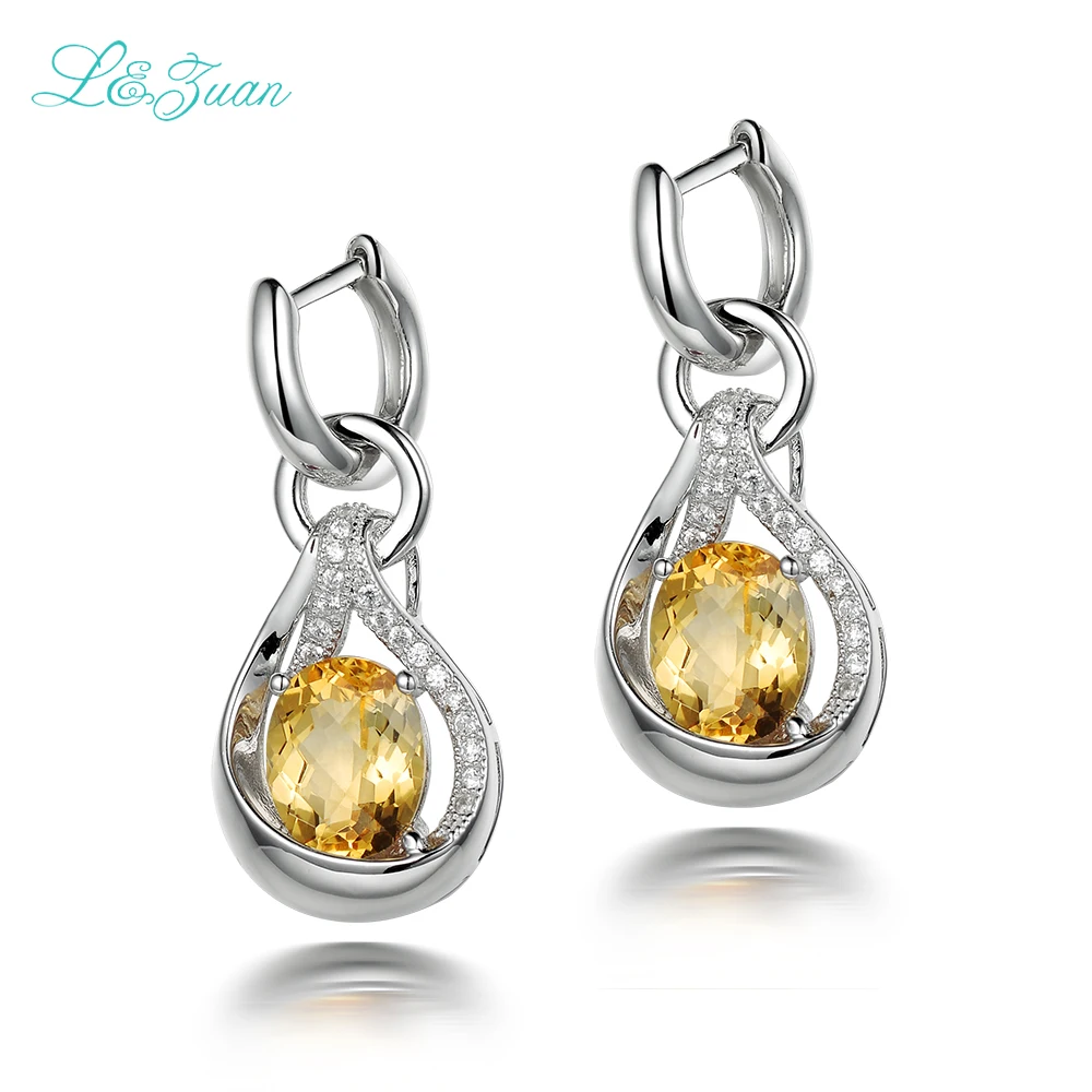 

I&zuan S925 Silver Women Drop Earring Luxury 5.14ct Citrine Yellow Natural Gemstones Water Drop Fine Jewelry Party