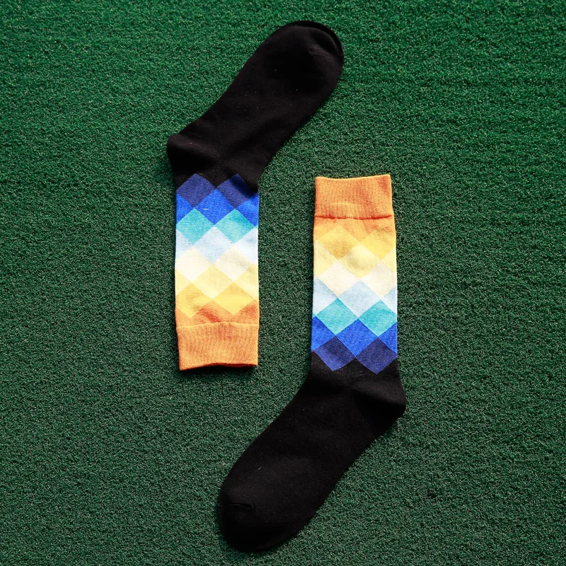 1 пара, мужские забавные носки с принтом, градиентный цвет, клетчатый дизайн, повседневные 3D длинные носки для мужчин, носки под горло, Art Calcetines - Цвет: XC5