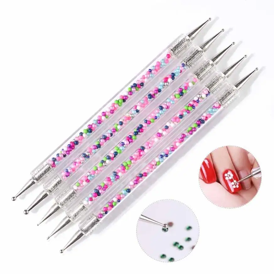 5 pcs 2 Way nail art pen Crystal Dotting Painting Stainless stylus head Dot Pen Nail Art Paint