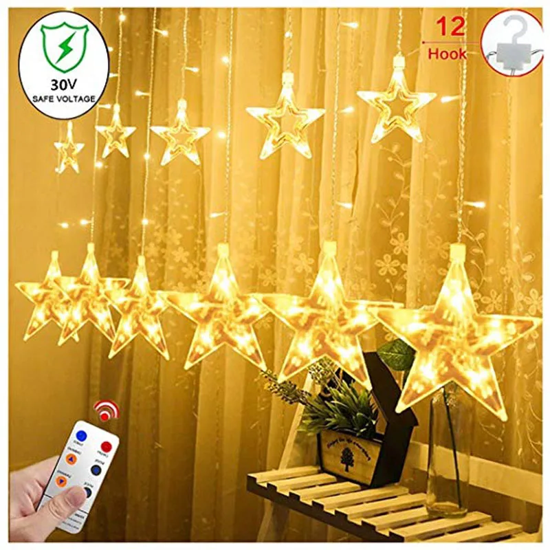 

12 Star 138 LED Window Lights Waterproof 12 Strings with 8 Flashing Modes Remote Decoration for Christmas, Wedding, Party, Home