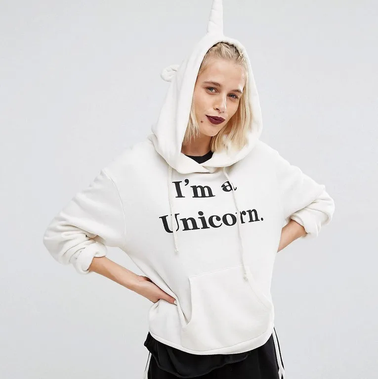 Негабаритных Kawaii С Капюшоном Для женщин толстовка с принтом букв I M Единорог в