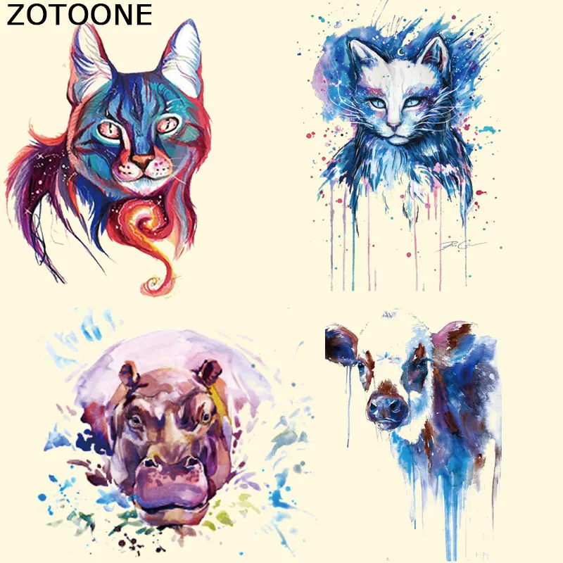 

ZOTOONE Watercolor Colorful Animal Patches Iron on Transfer A-level Washable Ironing Stickers for Clothes By Household Machine F