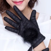 REALBY женские сенсорные перчатки с открытыми пальцами, элегантные теплые перчатки, спортивные перчатки с кроличьим мехом, женские перчатки 35130