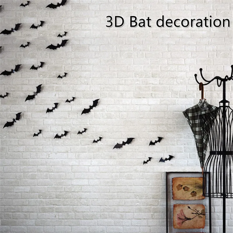 

12Pcs/Set 2016 3D DIY PVC Black Bat Wall Sticker Decal Home Halloween All Saints' Day Decor Bats Sticker Supply