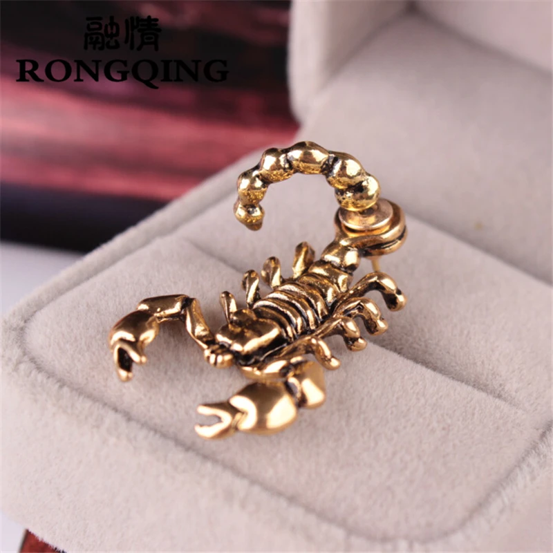 RONGQING 1 шт. 3D Скорпион серьги букле D Oreille Винтаж странные вещи классные мужские серьги Oorbellen עגילים серьги женские - Окраска металла: Gold