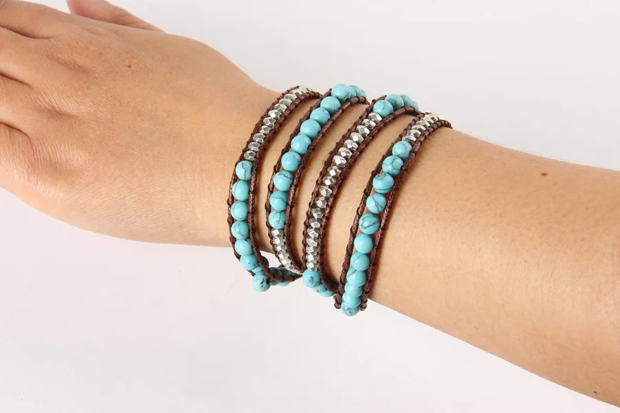 Auyikk Wrist bracelet beaded wraps bracelet boho natural stone bracelets for women leather bohemian yoga jewelry dropshipping Fashion Jewelry