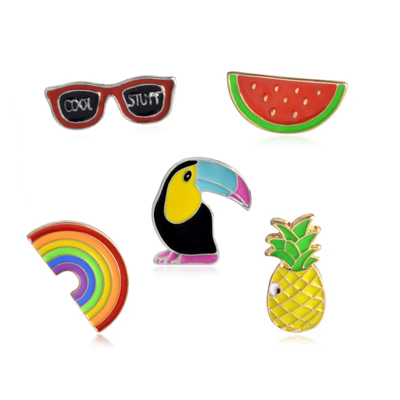 

DoreenBeads Cartoon Series Diy Brooch Pins Badge Rainbow Watermelon Pineapple Sunglass Woodpecker Enamel Brooches for Women 1PC