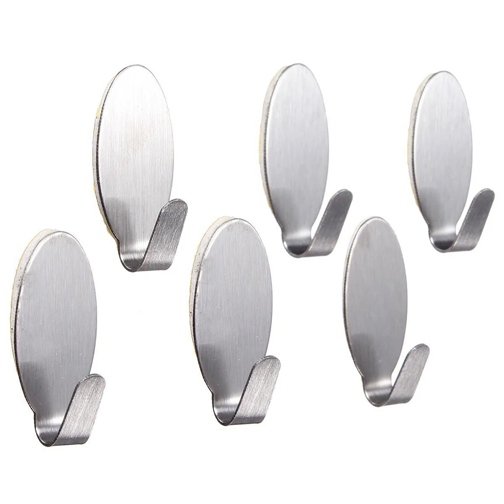 12X Adhesive Kitchen Wall Door Stainless Steel Stick Holder Hook