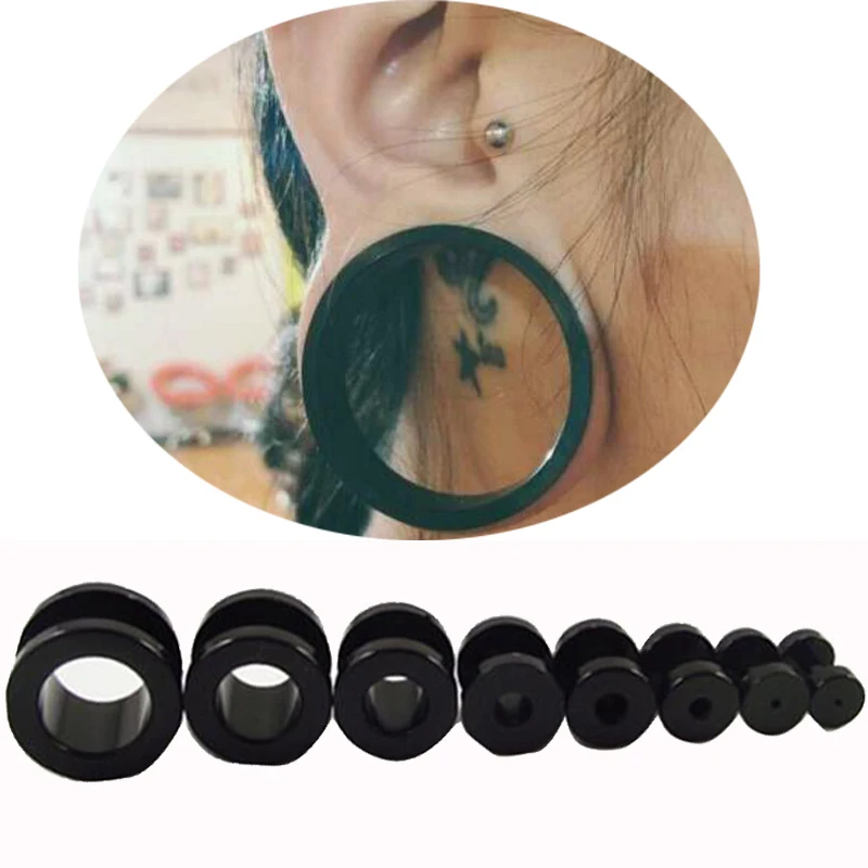 2pcs choose size 2 12mm Black UV Acrylic Ear Gauges Plugs Flesh Tunnels