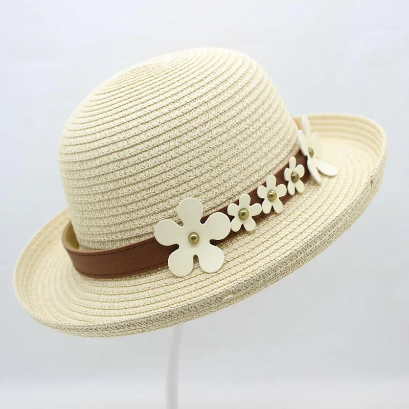 BINGYUANHAOXUAN 1 قطعة جديد البالغين والاطفال الصيف قبعة الشمس أحزمة و الزهور القش قبعة الشاطئ قبعات رئيس مقاس 5 ألوان