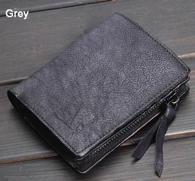 Модный винтажный мужской кошелек из натуральной кожи, кожаный мужской кошелек, вертикальная короткая сумка для денег, мужской кошелек, портмоне, держатель для карт - Цвет: Grey