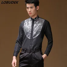 male yellow gold black sequin shirt groom fashion costume for singer dancer star nightclub performance show prom evening party