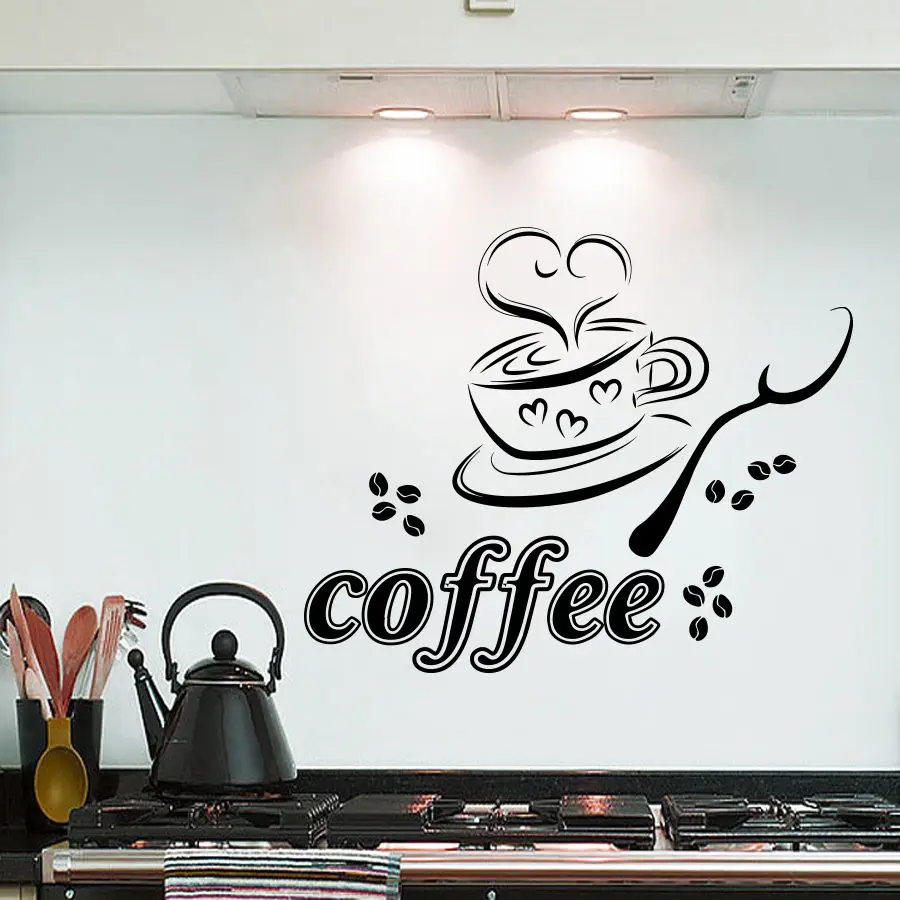 Kitchen Vinyl Sticker Coffee Cup Heart Cafe Wall Decals Restaurant