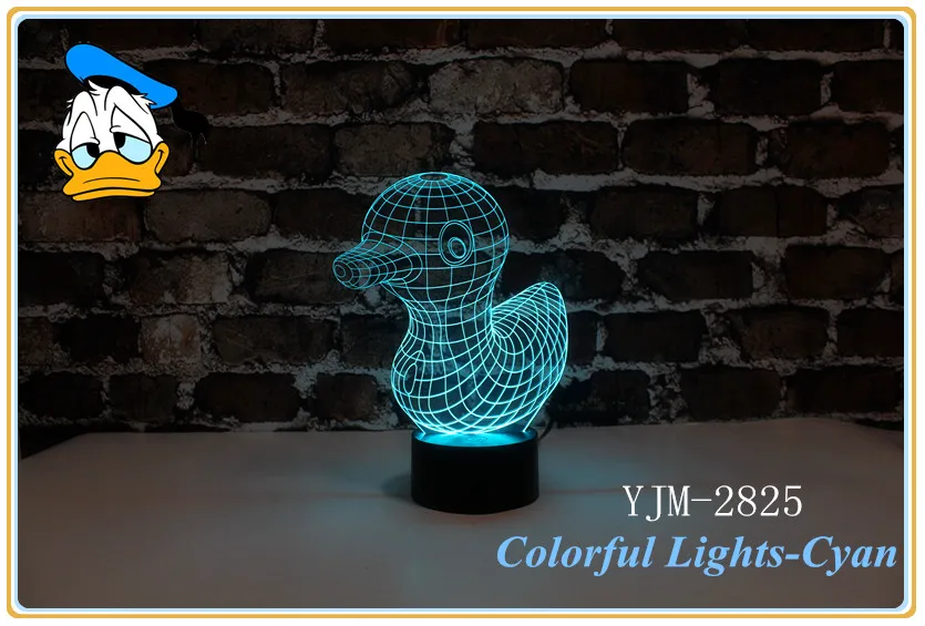 Подарок для ребенка, 7 цветов, сменный 3D детский ночник, картонная форма желтой утки, YJM-2825