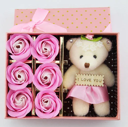 6 шт./кор. романтическая роза мыло цветок с Маленький милый медведь кукла, отлично подходит для Дня святого Валентина подарки/свадебный подарок, подарок на день рождения - Цвет: T04