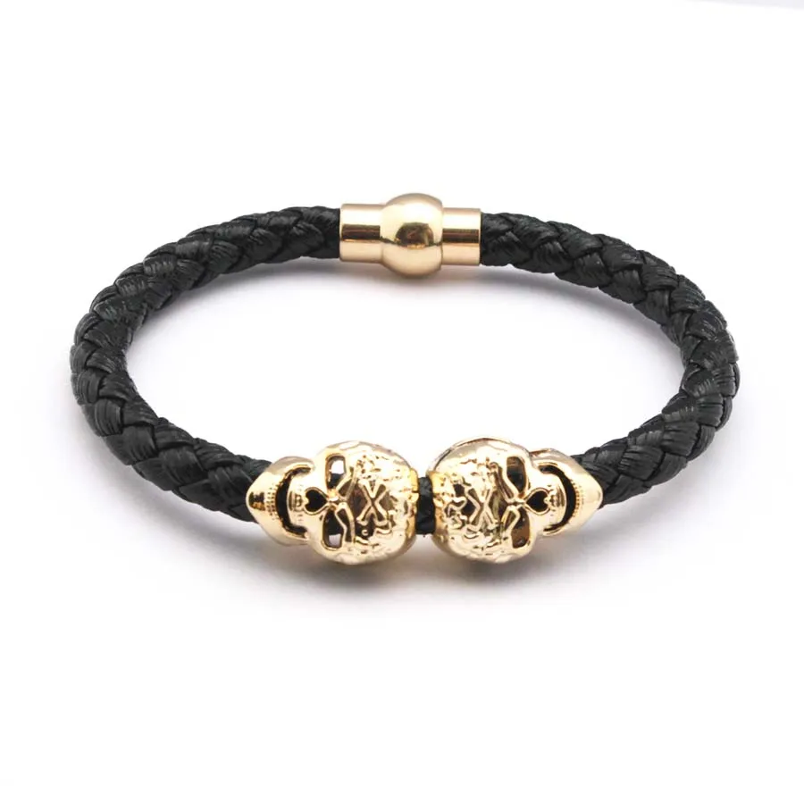 

D&D Hot Selling Fashion Braided Leather Bracelets Gold Skull Bracelet Punk Wrap Bracelet Women Men