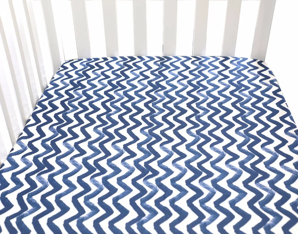 Детская простыня для кроватки с цветочным рисунком для мальчиков, матрасы для кроватей, подходит для стандартной кроватки 28*52*9 дюймов(темно-синяя волна