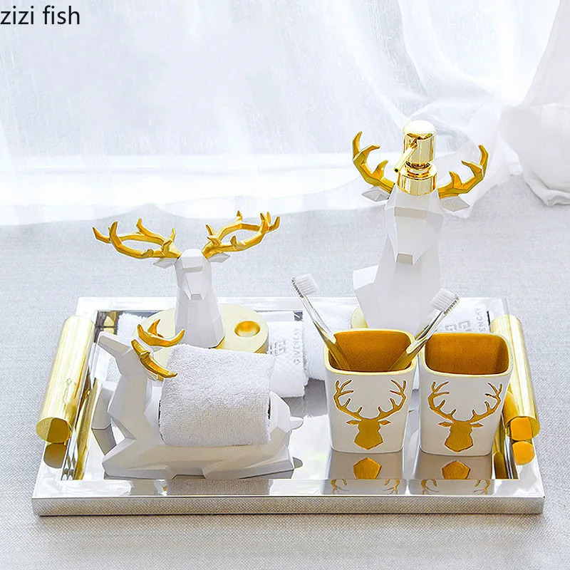 

Creative Bathroom five-piece suit Resin elk European style Bathroom supplies Brushing teeth bathroom Washing cup