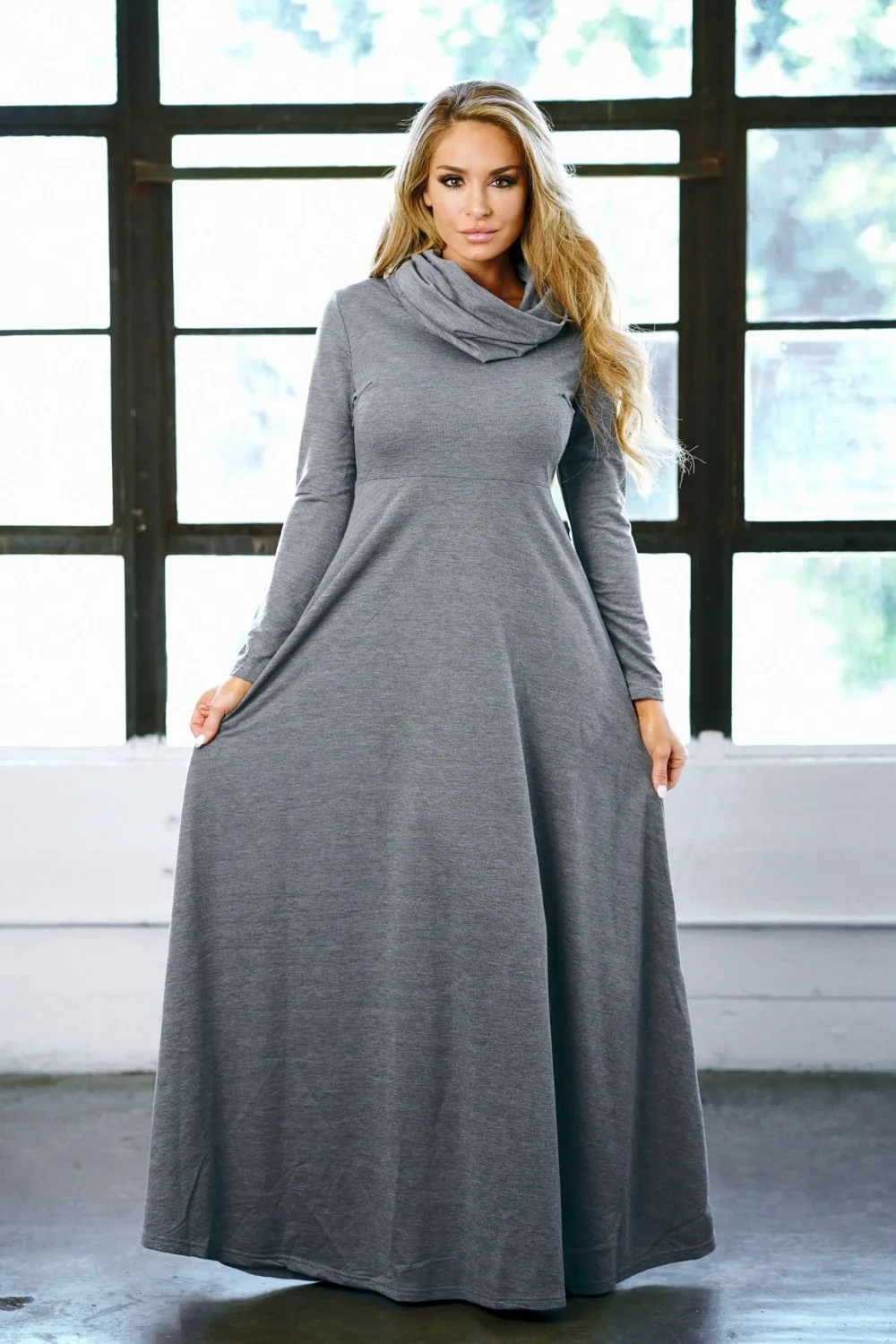 Buy Solid Warm Dress Women Casual Long Sleeve Bow O