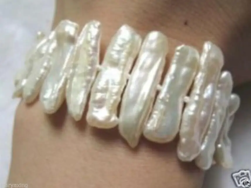 

Wholesale price 16new ^^^^white freshwater Biwa pearl bracelet 7.5 inches
