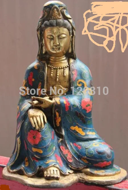 

12 Tibet Copper Bronze Cloisonne Scripture Guan Yin Kwan-yin Buddha