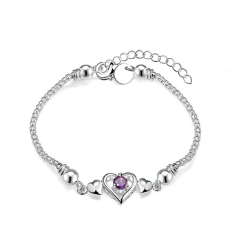 

Romantic Amethyst CZ Zirconia Bracelets 925 Sterling Silver Bangles Jewelry For Christmas Valentines Gift