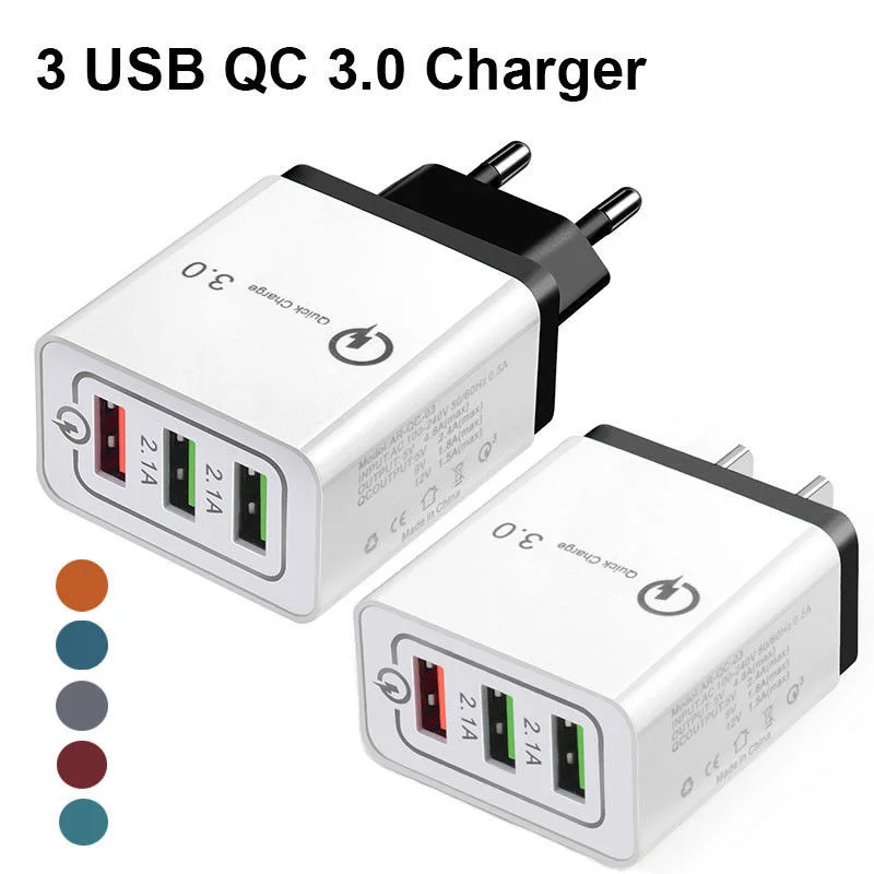 

NOTOW New US Plug EU Plug 3 Port Fast Quick Charge QC 3.0 USB Hub Wall Charger Power Adapter for tablets and mobile phones
