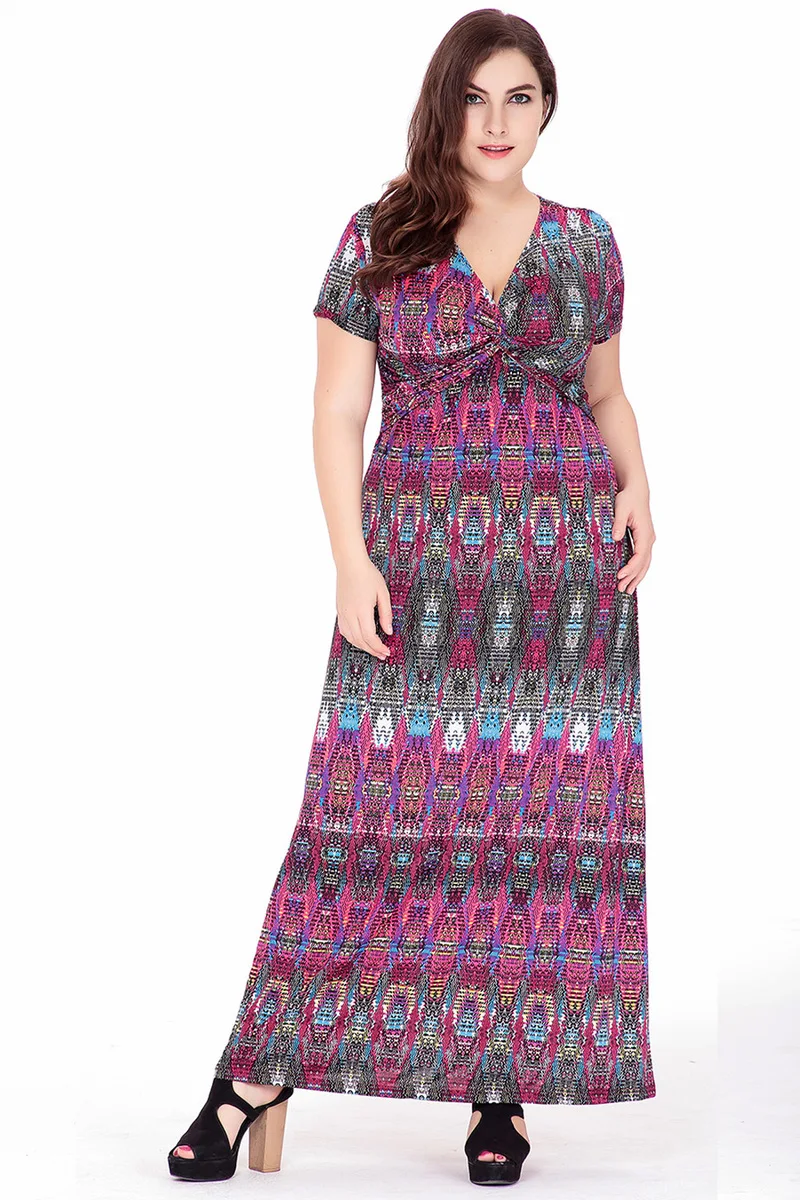 2019 plus size christmas printing v neck dress