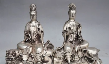 

tibet silver wenshu Manjushri Samantabhadra Kwan-Yin GuanYin buddha beast statue