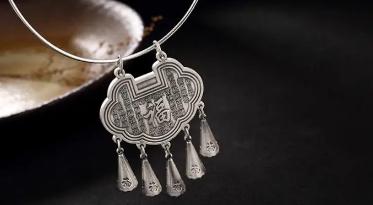 

Sterling S999 999 silver Pendant charm Blessing ethnic Chinese style