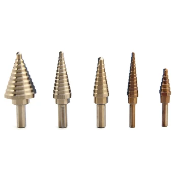 

THGS 5 Pcs Large Titanium HSS Step Cone Drill Hole Cutter Bit Set Tool + Case