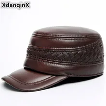 XdanqinX, натуральная кожа, шапка, Осень-зима, мужская, Воловья кожа, военные шапки с ушками, регулируемый размер, плоская кепка, мужская, Bone Snapback Кепка