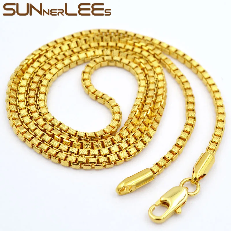 Sunnerlees New Fashion Jewelry Gold Color Necklace 25mm Box Link Chain 