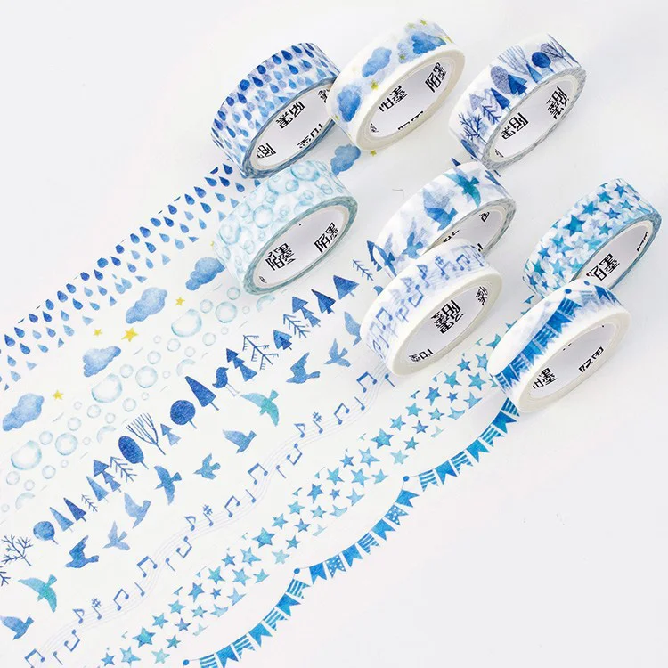 

1 Pcs 7M Kawaii All World Blue Series Masking Washi Tape Decorative Adhesive Tape Diy Scrapbooking Sticker Label Stationery
