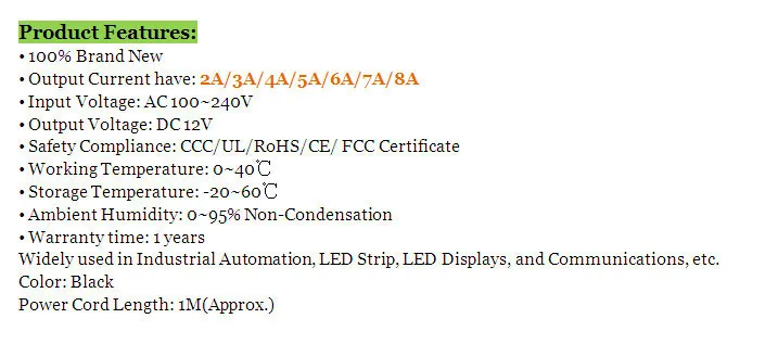 AC110-240V к DC 12 В 2A/3A/4A/5A/6a/7a/8a Питание смены трансформатор Адаптер для Светодиодные ленты